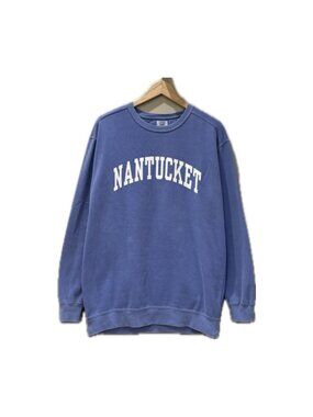 Nantucket Arch Cotton-Blend Garment Dyed Crewneck Sweatshirt (Periwinkle Blue)